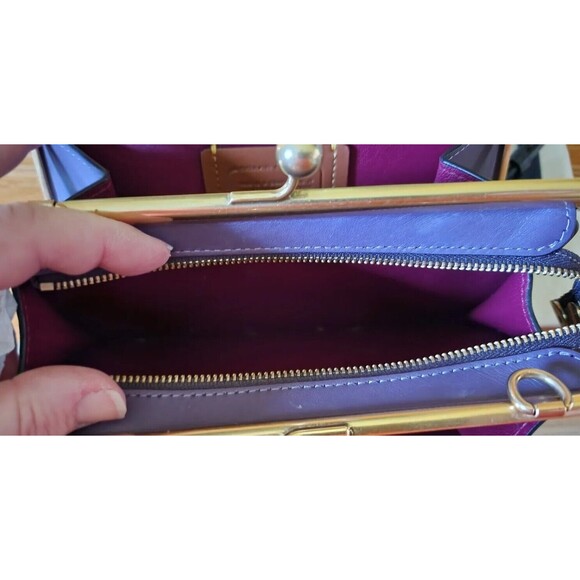 COACH 1941 REXY Zhu Jingy DOUBLE FRAME KISSLOCK 19 SIG C TAN/Purple CROSSBODY - Picture 6 of 11